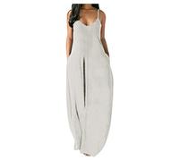SoLu DAY8 Robe Longue Femme Ete Grande Taille S-5XL Robe Sexy Femme à Bretelles Robe de Plage Casual Decontractée Uni Couleur Vêtement Femme Pas Cher Robe Soirée Cocktail Chic (Gris, 3XL)