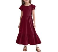 SoLu DAY8 Robe Longue Fille Princesse Ete sans Manche à Volants Pas Cher Col Rond Robe Enfant Fille Chic Et Elegant Anniversaire Ceremonie Soirée Casual Vacances 6-13 Ans (10-11Years)