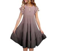SoLu DAY8 Robe Princesse Ado Fille été sans Manches à Volants Dégradé de Couleurs Robe Tunique Enfant Fille Chic et Elegant Léger Fluide Casual Soirée Ceremonie Vacances 6-15 Ans (Brown, 14-15 Years)