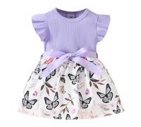 SoLu DAY8 Robe Princesse Bebe Fille 3-24 Mois Manche à Volants Fleur Bowknot été Robe De Soirée Fille Chic Et Elegant Vetement Bébé Fille Ete Pas Cher Baptême Cérémonie Anniversaire