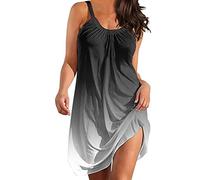 SoLu DAY8 Robe Rétro Femme Chic Et Élégant D Été Vintage De Plage Soirée A La Mode Decontractée Apmle Mini Robe pour Femme sans Manches Bohème Blocs De Couleurs Grande Taille Courte Bretelles