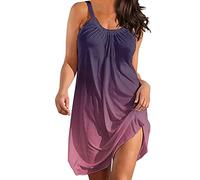 SoLu DAY8 Robe Rétro Femme Chic Et Élégant D Été Vintage De Plage Soirée A La Mode Decontractée Apmle Mini Robe pour Femme sans Manches Bohème Blocs De Couleurs Grande Taille Courte Bretelles