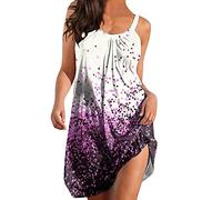 SoLu DAY8 Robe Sexy Femme sans Manche Casual Chic Et Élégant Soiree Cocktail Vintage Classic Fluide Été Bohème Grande Taille Robe pour Femme Courte Rétro De Plage Bretelles À Motif Floral Mariage