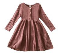 SoLu DAY8 Robe Tricot Rayure Fille 2-7 Ans Robe Manche Longue Fille Cou Rond Hiver à Volants Princesse Pull Robe Femme Hiver Chaud Chic Et Elegant Anniversaire Habillée Confortable Casual