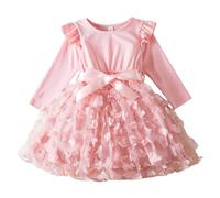 SoLu DAY8 Robe Tulle Enfant Fille Princesse 1-6 Ans a la Mode à Volants Robe Fille Manche Longue Chic et élégante Automne Habillée Mignon Confortable Bapteme Soirée Casual Vacances