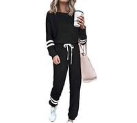 SoLu DAY8 Survetement Femme Ensemble Pas Cher Ensemble Jogging Femme Hiver Sweat a Capuche Et Pantalon Femme Grande Taille Chic Lâche Deux Rayures Fitness Décontracté Vêtement (3XL, Noir)