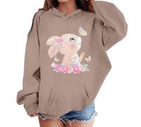 SoLu DAY8 Sweat a Capuche Enfant Fille 2-13 Ans Mignon Imprimé Lapin Sweatshirt Pullover Ado Fille Manche Longue Hiver Chic Confortable Baggy Casual Jogging Vacances Haut Blouse (Khaki, 4-5 Years)