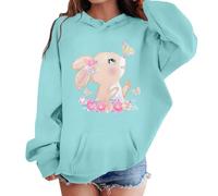 SoLu DAY8 Sweat a Capuche Enfant Fille 2-13 Ans Mignon Imprimé Lapin Sweatshirt Pullover Ado Fille Manche Longue Hiver Chic Confortable Baggy Casual Jogging Vacances Haut Blouse (Sky Blue, 3-4 Years)