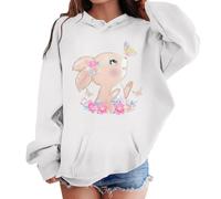SoLu DAY8 Sweat a Capuche Enfant Fille 2-13 Ans Mignon Imprimé Lapin Sweatshirt Pullover Ado Fille Manche Longue Hiver Chic Confortable Baggy Casual Jogging Vacances Haut Blouse (White, 3-4 Years)