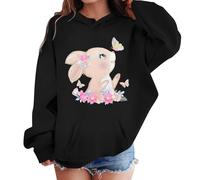 SoLu DAY8 Sweat a Capuche Enfant Fille 2-13 Ans Mignon Imprimé Lapin Sweatshirt Pullover Ado Fille Manche Longue Hiver Chic Confortable Baggy Casual Jogging Vacances Haut Blouse (Black, 3-4 Years)