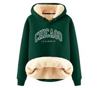 SoLu DAY8 Sweat a Capuche Femme Polaire épaisse Chicago Pullover Sweat Chaud Femme Hiver Grande Taille Haut Manche Longue Femme Pas Cher Chic a la Mode Casual Vacances Haut Chemise (Dark Green, M)
