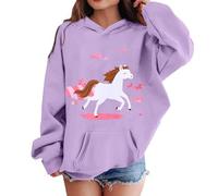 SoLu DAY8 Sweat Cheval Enfant Fille a Capuche 1-13 Ans Fashion Imprimé Sweatshirt Hoodie Ado Fille Manche Longue Hiver Confortable Chic Large Streetwear Sport Casual Haut Tops (Purple, 8-9 Years)