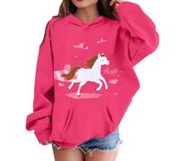 SoLu DAY8 Sweat Cheval Enfant Fille a Capuche 1-13 Ans Fashion Imprimé Sweatshirt Hoodie Ado Fille Manche Longue Hiver Confortable Chic Large Streetwear Sport Casual Haut Tops (4-5 Years)