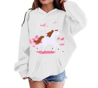 SoLu DAY8 Sweat Cheval Enfant Fille a Capuche 1-13 Ans Fashion Imprimé Sweatshirt Hoodie Ado Fille Manche Longue Hiver Confortable Chic Large Streetwear Sport Casual Haut Tops (White, 4-5 Years)