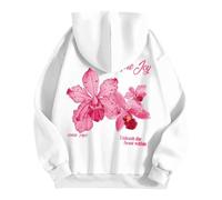 SoLu DAY8 Sweat Femme Capuche a la Mode Fleur Hooded Sweatshirt Femme Hiver Grande Taille Ample Pas Cher Chic Oversize Manche Longue Casual Sport Vacances Streetwear Pullover Haut (White, M)