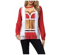 SoLu DAY8 Sweat Moche De Noël Femme Pas Cher - Cadeau Rigolo À Manche Longue Lâche - Imprimé Père Noël Col Rond - Sweat-Shirt Drôle Pour Adolescente