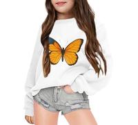 SoLu DAY8 Sweat Papillon Enfant Fille 3-14 Ans Classique Imprimé Sweatshirt Ado Fille Hiver Manche Longue Chic Confortable Baggy Casual Jogging Vacances Haut Blouse (White, 3-4 Years)