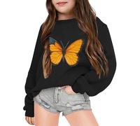 SoLu DAY8 Sweat Papillon Enfant Fille 3-14 Ans Classique Imprimé Sweatshirt Ado Fille Hiver Manche Longue Chic Confortable Baggy Casual Jogging Vacances Haut Blouse (Black, 11-12 Years)