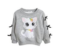 SoLu DAY8 Sweat Polaire Enfant Fille 2-9 Ans a la Mode Imprimé Chat Mignon Sweatshirt Fille Chaud Hiver Manche Longue Chic Confortable Baggy Streetwear Sport Casual Haut Blouse (Grey, 6-7 Years)