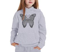 SoLu DAY8 Sweats à Capuche Enfant Fille 1-13 Ans Classique Imprimé Papillon Sweatshirt Hoodie Ado Fille Hiver Manche Longue Confortable Chic Baggy Streetwear Sport Casual Haut Tops (Grey, 6-7 Years)