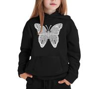 SoLu DAY8 Sweats à Capuche Enfant Fille 1-13 Ans Classique Imprimé Papillon Sweatshirt Hoodie Ado Fille Hiver Manche Longue Confortable Chic Baggy Streetwear Sport Casual Haut Tops (Black, 1-2 Years)