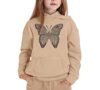 SoLu DAY8 Sweats à Capuche Enfant Fille 1-13 Ans Classique Imprimé Papillon Sweatshirt Hoodie Ado Fille Hiver Manche Longue Confortable Chic Baggy Streetwear Sport Casual Haut Tops (Khaki, 8-9 Years)