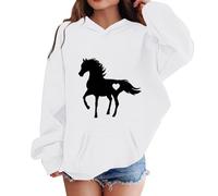 SoLu DAY8 Sweats à Capuche Enfant Fille 4-14 Ans Mignon Imprimé Cheval Sweatshirt Hoodie Ado Fille Hiver Manche Longue Confortable Chic Ample Streetwear Sport Casual Haut Blouse (White, 13-14 Years)