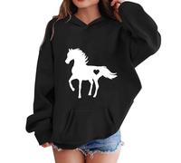 SoLu DAY8 Sweats à Capuche Enfant Fille 4-14 Ans Mignon Imprimé Cheval Sweatshirt Hoodie Ado Fille Hiver Manche Longue Confortable Chic Ample Streetwear Sport Casual Haut Blouse (Black, 10-11 Years)