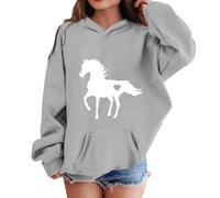 SoLu DAY8 Sweats à Capuche Enfant Fille 4-14 Ans Mignon Imprimé Cheval Sweatshirt Hoodie Ado Fille Hiver Manche Longue Confortable Chic Ample Streetwear Sport Casual Haut Blouse (Grey, 4-5 Years)