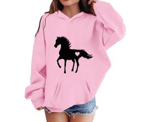 SoLu DAY8 Sweats à Capuche Enfant Fille 4-14 Ans Mignon Imprimé Cheval Sweatshirt Hoodie Ado Fille Hiver Manche Longue Confortable Chic Ample Streetwear Sport Casual Haut Blouse (13-14 Years)