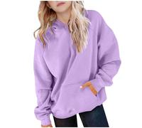 SoLu DAY8 Sweats à Capuche Enfant Fille 5-15 Ans Classique Sweatshirt Pullover Ado Fille Hiver Manche Longue Confortable Chic Large Casual Sport Vacances Haut Tops (Purple, 14-15 Years)