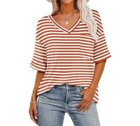 SoLu DAY8 Tee Shirt Femme Col V Fluide Eté Décontracté T Shirt Femme Grande Taille Unie T-Shirts à Manches Courtes Chic Imprimée Hauts Tuniques été Lâches Débardeur (S, Marron)