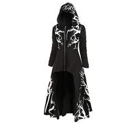 SoLu DAY8 Veste Gothique Femme Avec Capuche Zippé Grande Taille Pas Cher Long Pull Hiver Chic Manteau Automne Cape Halloween Tunique Vêtements Imprimé (Noir, 3XL)