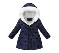SoLu DAY8 Veste Longue Enfant Fille épaisse Manche Longue Poche 2-10 ans Manteau Fille Hiver Chaud mi Long avec Capuche Parka Confortable Casual Vacances Top Haut Coupe-Vent (Navy, 2-3 Years)