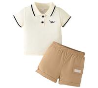 SoLu DAY8 Vêtements Ete Bébé Garçon 6-36 Months Pas Cher Ensemble Garcon Short Et Polo Tee Shirt Manche Courte Chic Mignon Confortable Casual Jogging Plage Vacances (Beige, 2-3 Years)