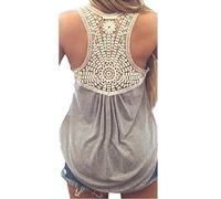SoLu DAY8 Vetements Femme Chic Soiree Ete Top Haut Dentelle Grande Taille T-Shirt Pas Cher Débardeurs Femme élégant sans Manche Chemise Blouse Fashion Printemps Veste Tank (L, Gris)