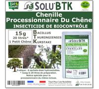 SoluBTK | Chenilles Processionnaires du Chêne |15 g Insecticide Bacillus Thuringiensys | Utilisable en Agriculture Biologique | Pour 1 petit Chêne