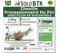 SoluBTK | Chenilles Processionnaires du Pin | 150 g Insecticide Bacillus Thuringiensys | Utilisable en Agriculture Biologique | Pour 6 à 10 Pins