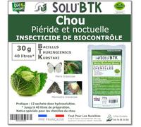 SoluBTK - Chou : Piéride et Noctuelle 30 g Bacillus thuringiensis BTK - Insecticide Utilisable en Agriculture Biologique - Traitement chenilles