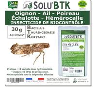 SoluBTK - Oignon, Ail, Poireau, Échalotte, Hémérocalle 30 gr Bacillus thuringiensis - Insecticide Utilisable en Agriculture Biologique