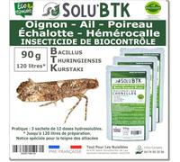 SoluBTK - Oignon, Ail, Poireau, Échalotte, Hémérocalle 90 gr Bacillus thuringiensis - Insecticide Utilisable en Agriculture Biologique