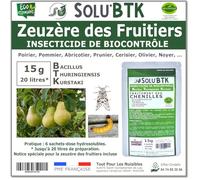 SoluBTK - Zeuzère des fruitiers: Poirier, Pommier, Abricotier, Cerisier, Prunier, Olivier ... 15 g Bacillus thuringiensis BTK - Insecticide Utilisable en Agriculture Biologique - Traitement chenilles