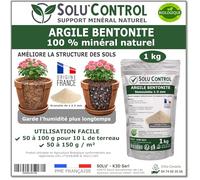 SOLU'CONTROL Argile Bentonite Naturelle 1 kg - Support Minéral Jardin - Améliore la Rétention en Eau des Sols et Terreaux - Utilisable en Agriculture Biologique - Origine France