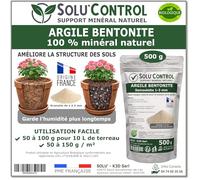 SOLU'CONTROL Argile Bentonite Naturelle 500 g - Support Minéral Jardin - Améliore la Rétention en Eau des Sols et Terreaux - Utilisable en Agriculture Biologique - Origine France