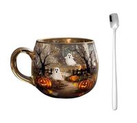 soluk Haunted Path Halloween Mug,Cute Ghost Pumpkin Glass Coffee Cup Halloween Party Home Decoration for Cocoa,Tea,Coffee