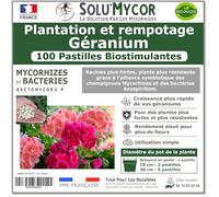 SoluMycor - 100 Pastilles Biostimulantes Géraniums - Idéal pour Semis & Plantation - Mycorhizes & Bactéries Azospirillum - Favorise le Développement Racinaire - Fabriqué en France