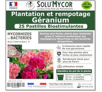 SoluMycor - 25 Pastilles Biostimulantes Géraniums - Idéal pour Semis & Plantation - Mycorhizes & Bactéries Azospirillum - Favorise le Développement Racinaire - Fabriqué en France