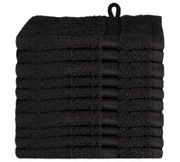 SOLUND Lot de 10 serviettes d'invité noires 15 x 21 cm 550 g/m² en coton absorbant avec boucle de suspension pour salle de bain, invités, toilettes, spa, bien-être et fitness
