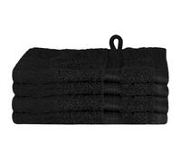 SOLUND Lot de 4 serviettes d'invité noires 15 x 21 cm en coton 550 g/m² avec boucle de suspension pour salle de bain, toilettes, sauna, spa, bien-être, absorbantes et douces
