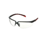 Solus Lunettes de sécurité 3M 2000, branches grises/rouges, revêtement antibuée Scotchgard, optique AF-AS transparente, S2001SGAF-RED